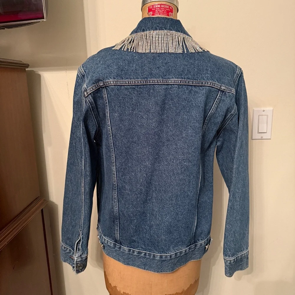 Sandro Noemie Rhinestone Fringe Denim Trucker Jacket - Picture 6 of 9